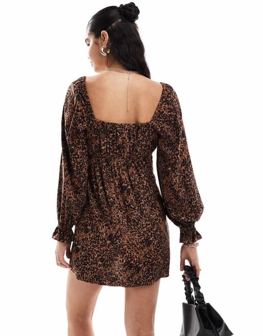 Miss Selfridge ribbon detail tie front mini tea dress in animal print - Image 3