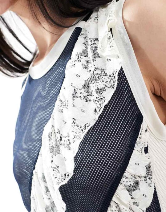 COLLUSION airtex mini vest dress with lace trim in navy - Image 3