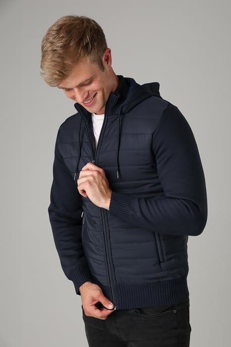 Blue Quilted Zip-Through Jacket With Drawstring Hood - Image 4