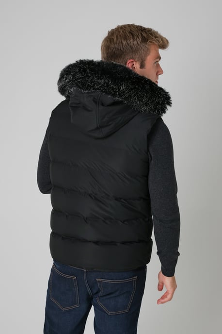 Black Padded Gilet With Faux Fur-Lined Hood - Image 2