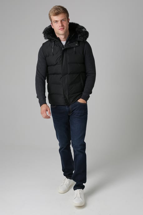 Black Padded Gilet With Faux Fur-Lined Hood - Image 3