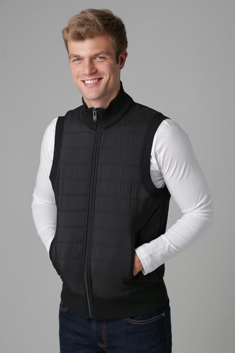Black Quilted Fleece Lined Zip-Through Gilet - Image 1