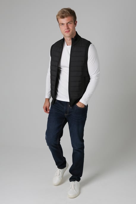 Black Quilted Fleece Lined Zip-Through Gilet - Image 3