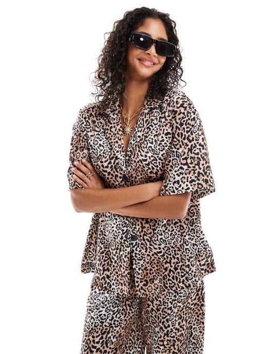 ASOS DESIGN revere shirt co-ord in animal print - Image 1
