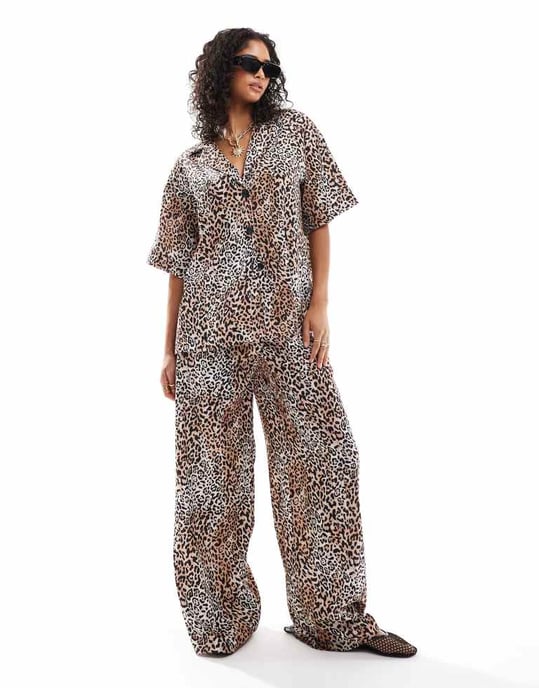ASOS DESIGN revere shirt co-ord in animal print - Image 4
