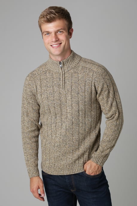 Grey Quarter Zip Rib Knit Jumper - Image 1