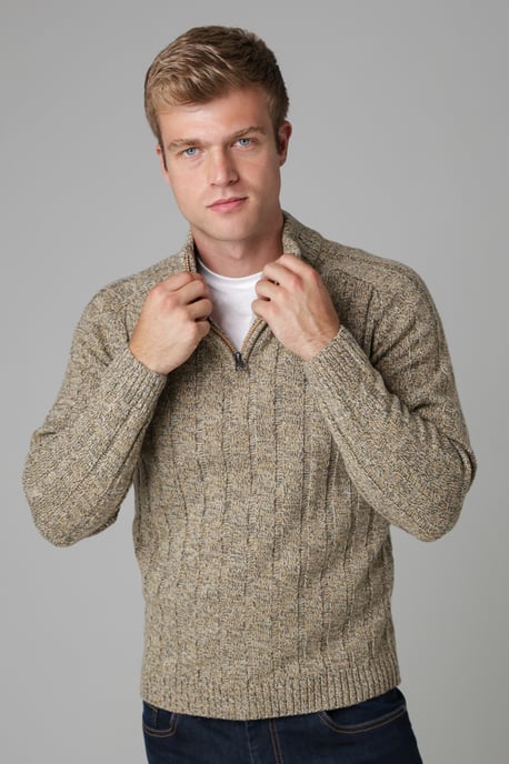 Grey Quarter Zip Rib Knit Jumper - Image 4