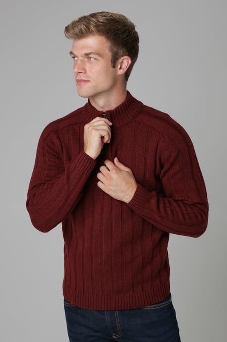 Red Quarter Zip Rib Knit Jumper - Image 1