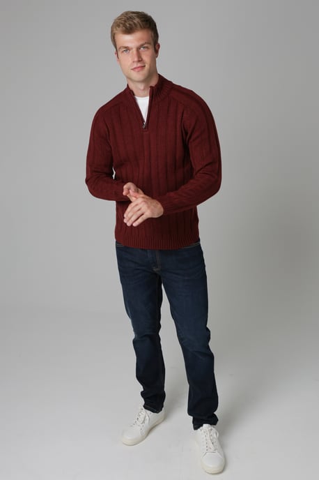 Red Quarter Zip Rib Knit Jumper - Image 3