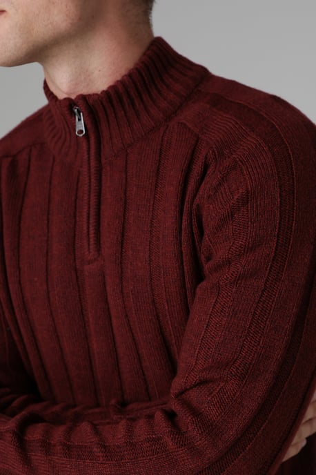 Red Quarter Zip Rib Knit Jumper - Image 4