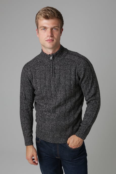 Charcoal Quarter Zip Rib Knit Jumper - Image 1