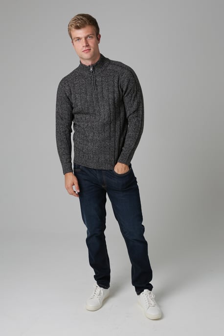 Charcoal Quarter Zip Rib Knit Jumper - Image 3