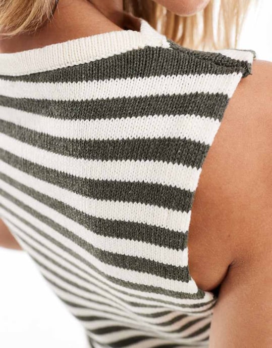 ASOS DESIGN knitted top co ord in khaki stripe - Image 3