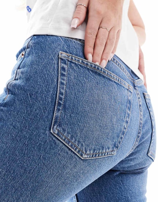 Topshop Hourglass mid rise straight cropped jean with raw hems in mid blue - Image 2