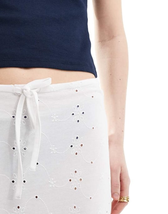 ASOS DESIGN broderie column skirt with tie detail in white - Image 3