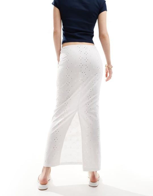 ASOS DESIGN broderie column skirt with tie detail in white - Image 4