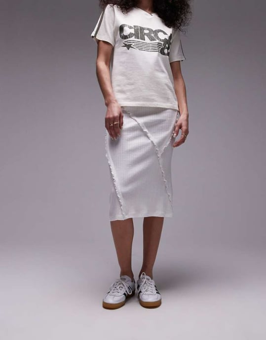 Topshop pointelle 90s length ruffle trim skirt in white - Image 1