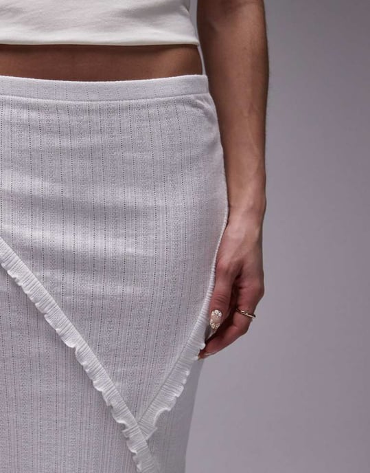 Topshop pointelle 90s length ruffle trim skirt in white - Image 2