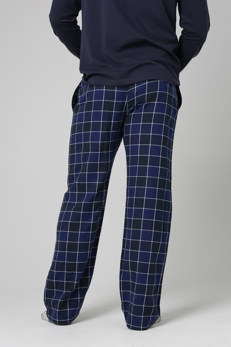 Blue Cotton Checked Pyjama Trousers - Image 2