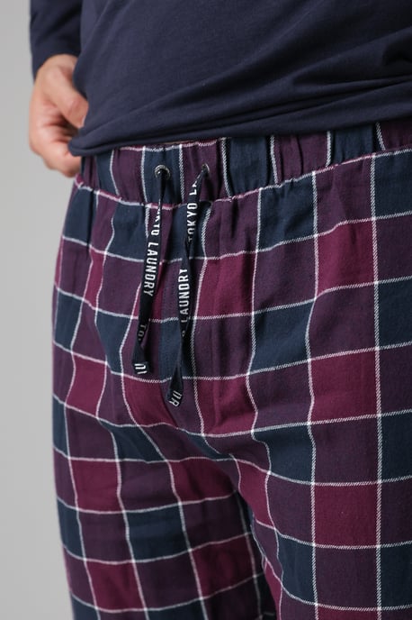 Purple Cotton Checked Pyjama Trousers - Image 3