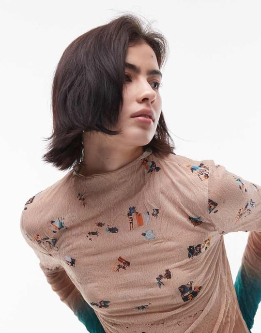 Topshop beach landscape long sleeve top in multi - Image 2