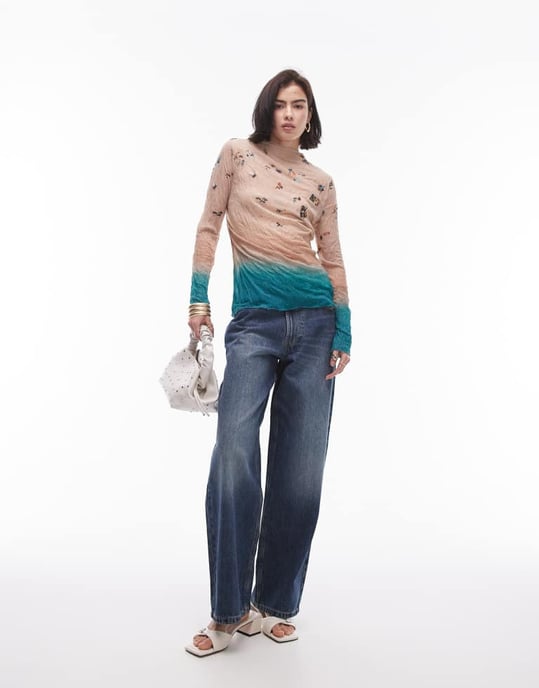 Topshop beach landscape long sleeve top in multi - Image 3