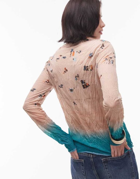 Topshop beach landscape long sleeve top in multi - Image 4