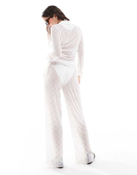 Vero Moda textured sheer beach trouser co-ord in white - Image 4