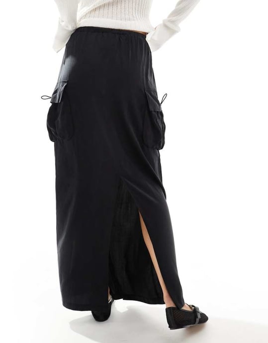 ASOS DESIGN cargo maxi skirt in black - Image 2