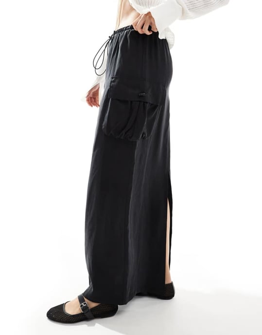 ASOS DESIGN cargo maxi skirt in black - Image 3