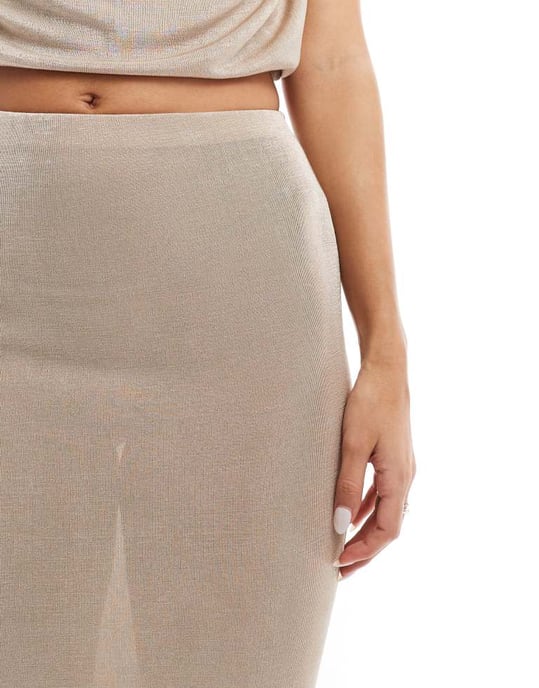 Missyempire column maxi skirt co-ord in stone grey - Image 4