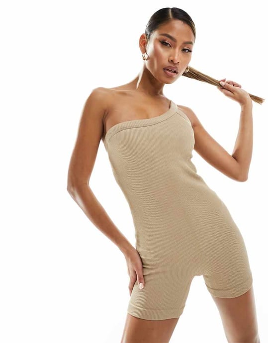 4505 Studio seamless one shoulder all in one with inner bra in latte - Image 2