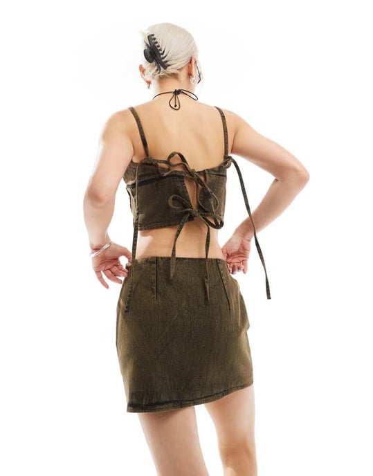 COLLUSION festival micro mini skirt co ord with corded embroidery in chocolate - Image 4