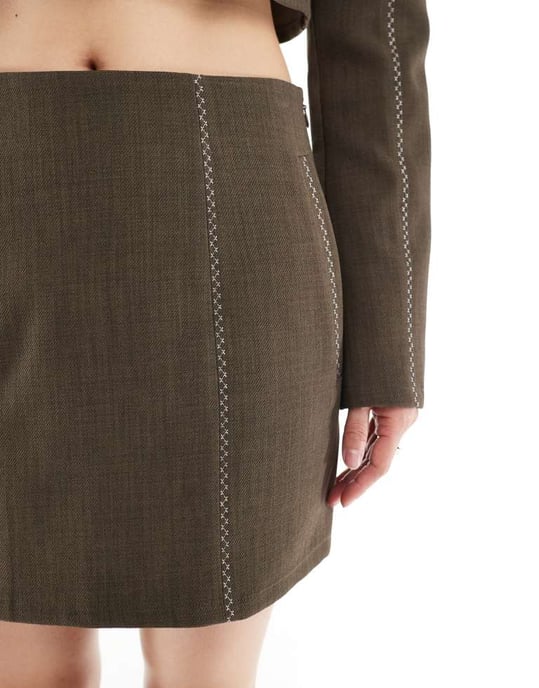 Reclaimed Vintage skirt with crossstich detail in brown co-ord - Image 2