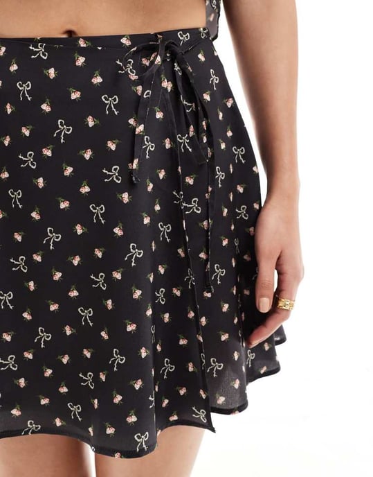 ASOS DESIGN satin wrap co-ord mini skirt in bow print - Image 4
