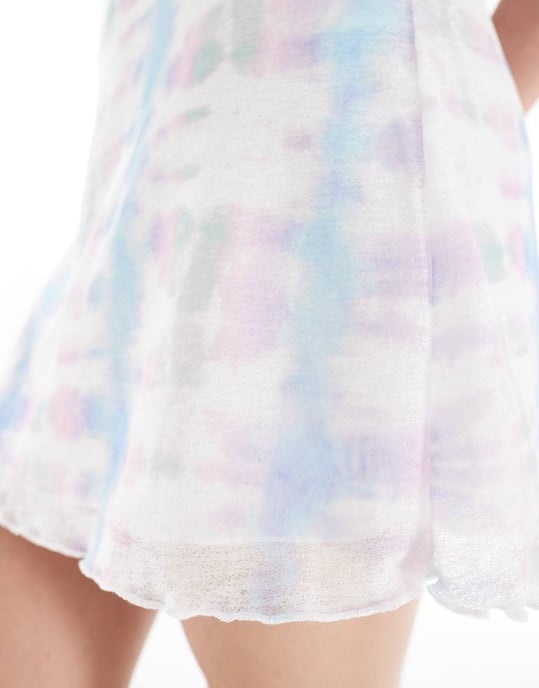 Noisy May mesh mini skirt co-ord with abstract print in pastel - Image 3