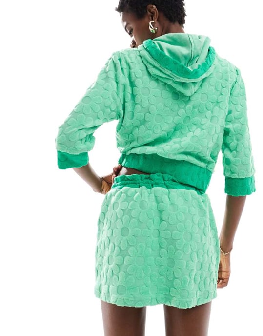 Labelrail x Olivia Grace Herring floral embossed towelling mini skirt in green - Image 3