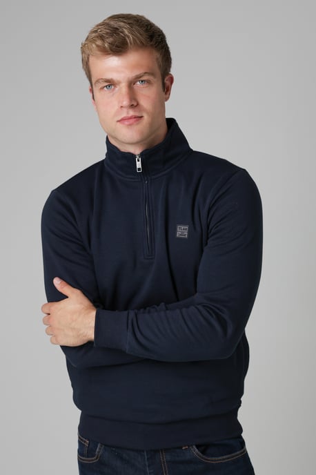 Dark Navy Cotton Blend Quarter Zip Sweatshirt - Image 1