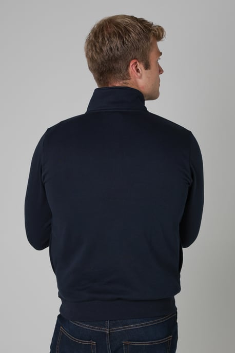 Dark Navy Cotton Blend Quarter Zip Sweatshirt - Image 2