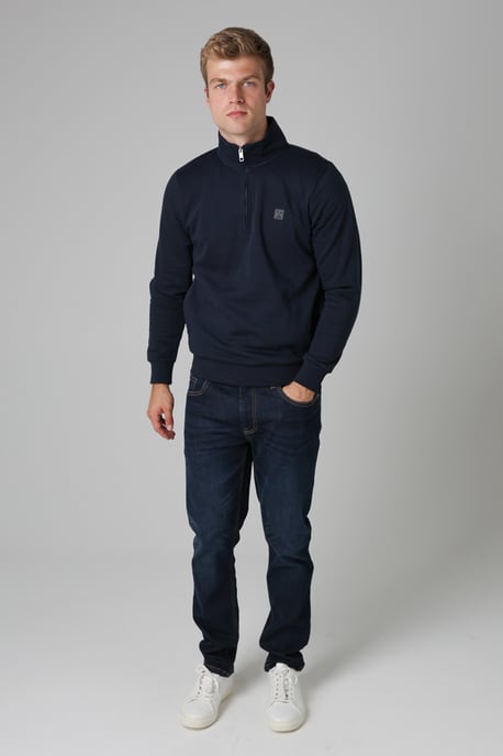 Dark Navy Cotton Blend Quarter Zip Sweatshirt - Image 3