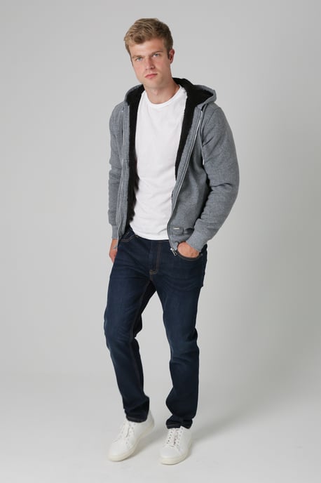 Mid Grey Sherpa Lined Zip-Through Sweatshirt - Image 3
