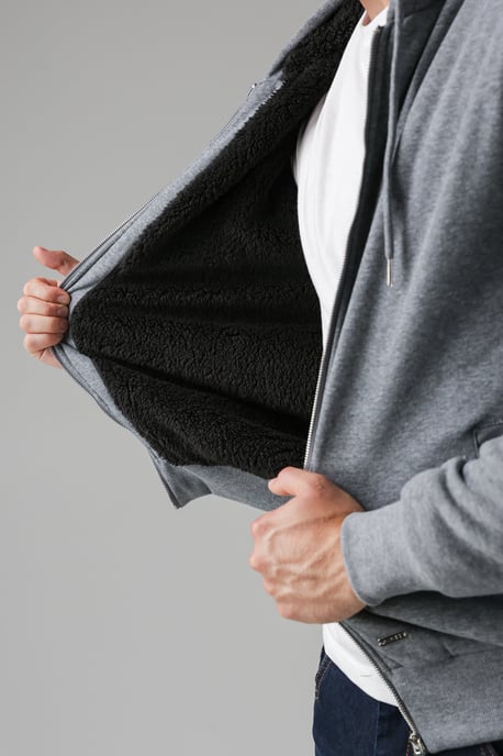 Mid Grey Sherpa Lined Zip-Through Sweatshirt - Image 4