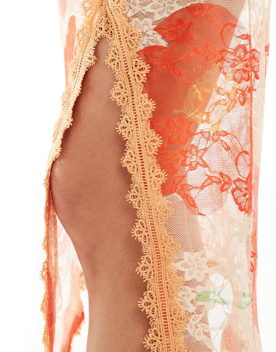 Labelrail x Olivia Grace Herring floral lace edged mesh midi skirt co-ord in multi - Image 3