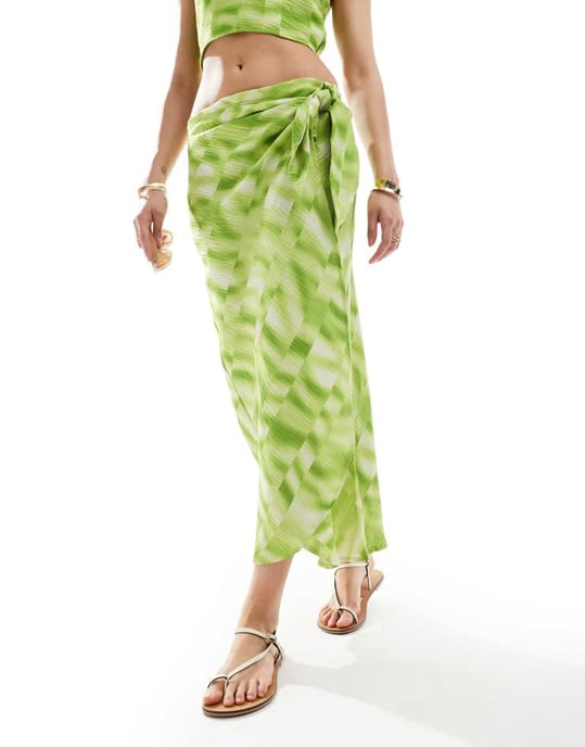 YAS midi wrap skirt co-ord in green tie dye - MGREEN - Image 2