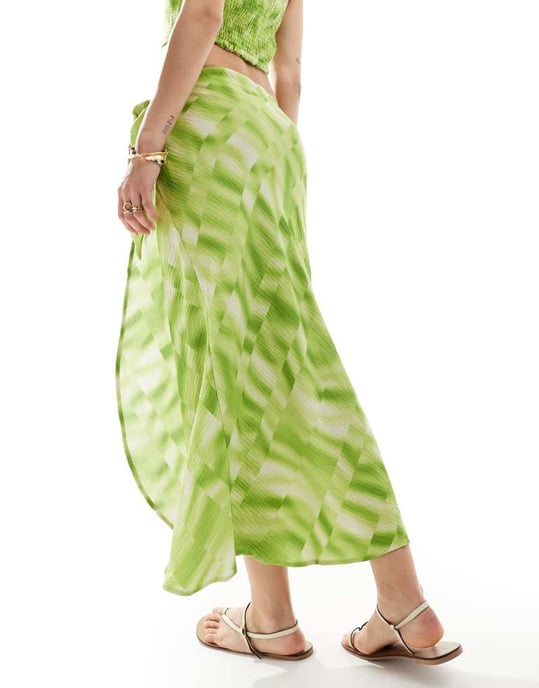 YAS midi wrap skirt co-ord in green tie dye - MGREEN - Image 3