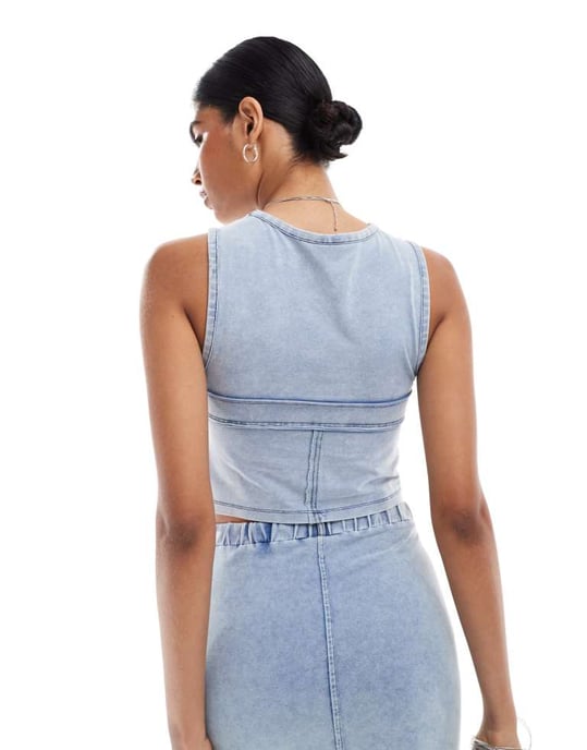 ASOS DESIGN co-ord denim look corset top with hotfix in blue - Image 3