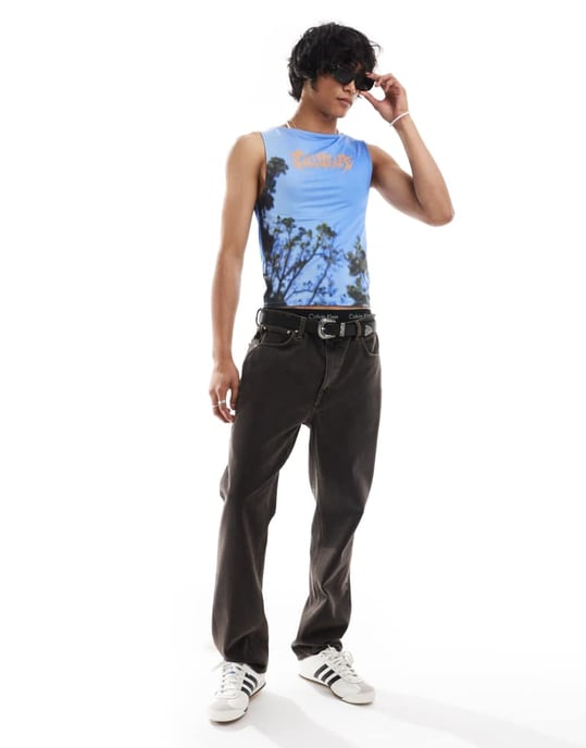 COLLUSION Slash neck vest with blue sky print - Image 2