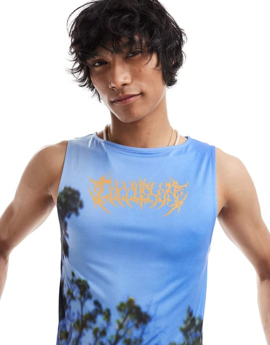 COLLUSION Slash neck vest with blue sky print - Image 3