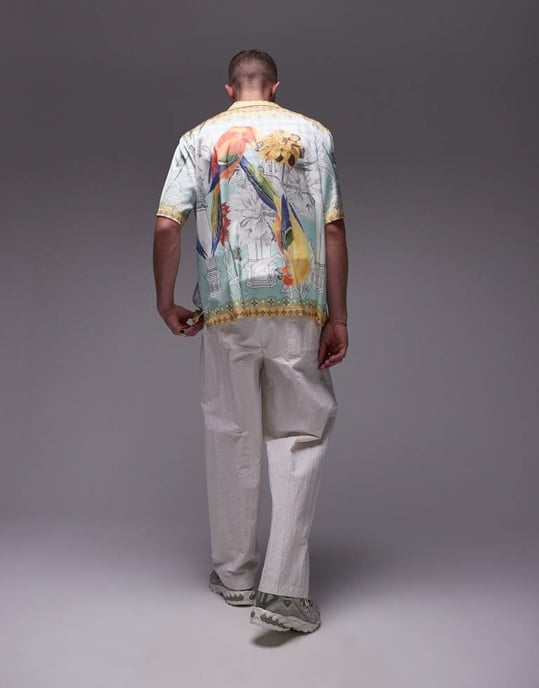 Topman premium wide leg paper bag trousers in ecru - Image 2