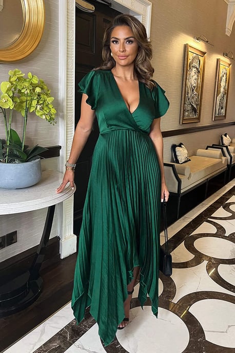 Teal Wrap Top Zig Zag Hem Pleated Midi Dress - Image 2
